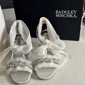 Badgley Mischka White Crystal Embellished Heels